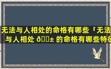 无法与人相处的命格有哪些「无法与人相处 🐱 的命格有哪些特征」
